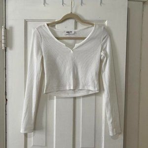 White Waffle Long Sleeve Top